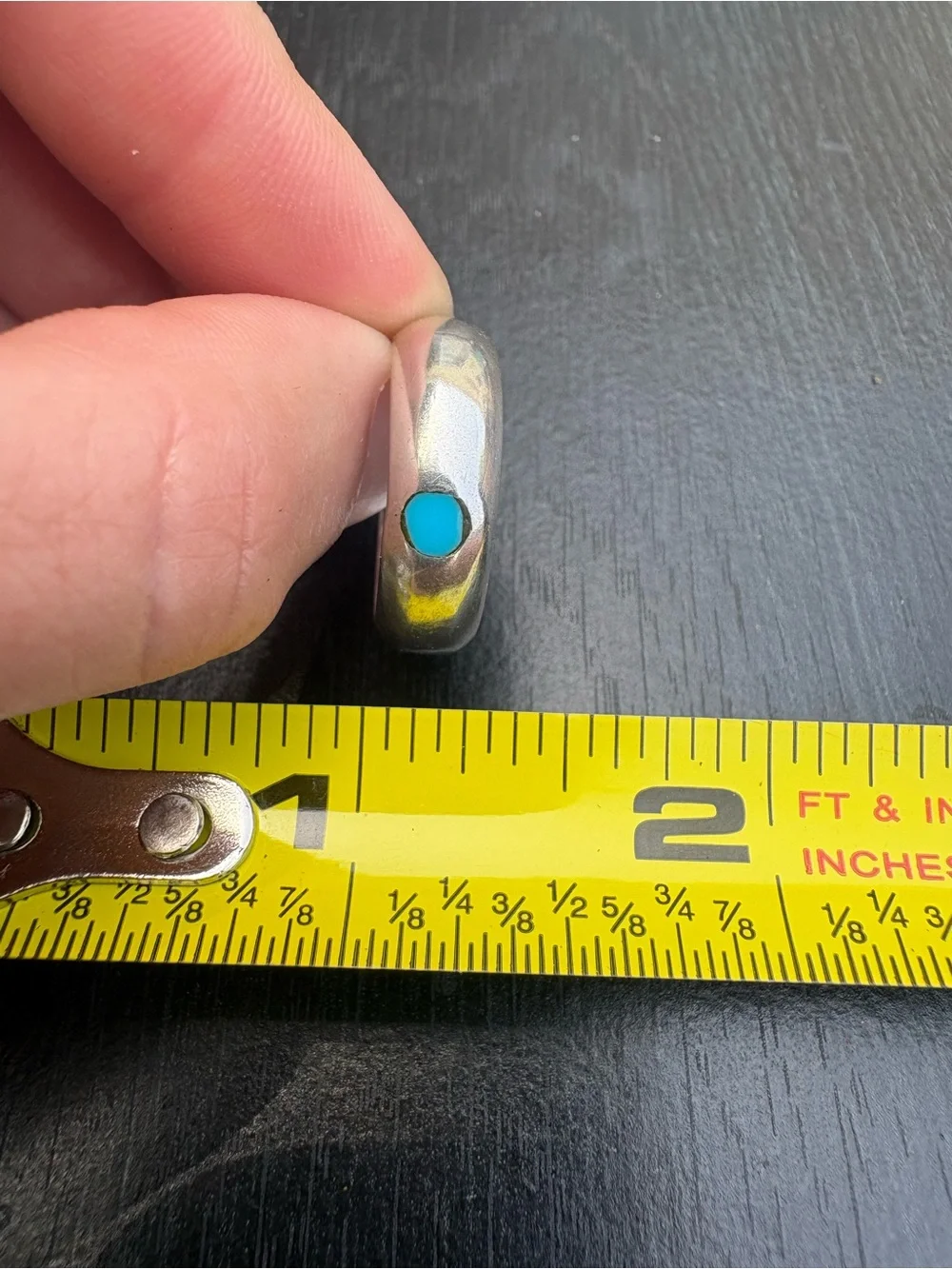Mexico Sterling Silver Ring with Turquoise Inlay - Size 7.75